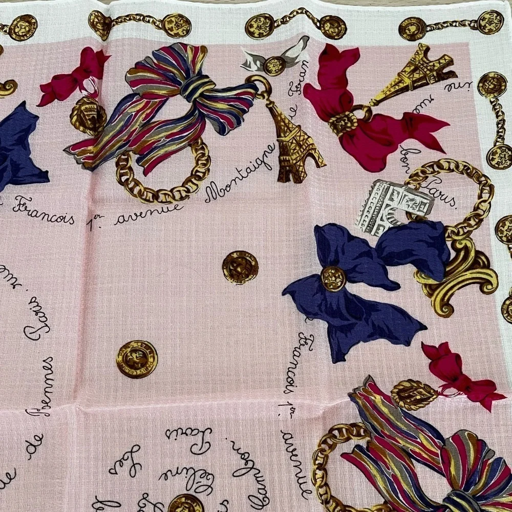 Vintage Celine Paris Arc-de-Triomphe Medallion Era Cotton Voile Scarf BNWT 1970s